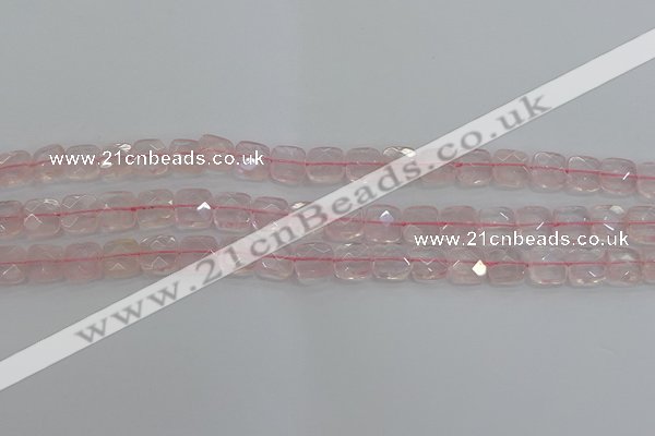 CRQ153 15.5 inches 8mm faceted square natural rose quartz beads