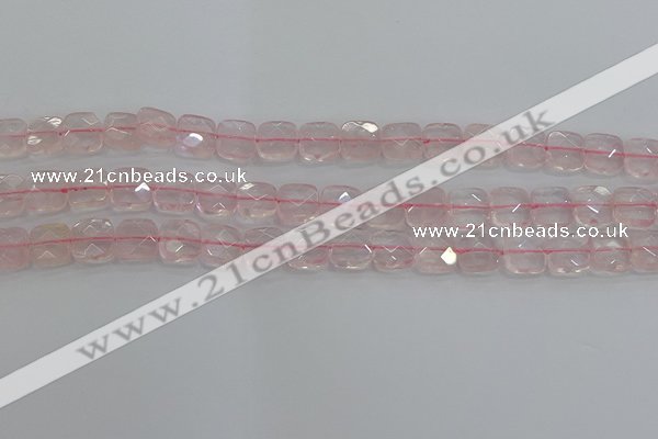 CRQ154 15.5 inches 10mm faceted square natural rose quartz beads