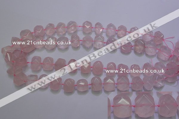 CRQ274 10*13mm – 15*17mm faceted nuggets rose quartz beads