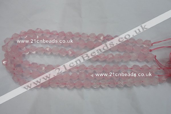 CRQ302 15 inches 10mm faceted nuggets rose quartz beads