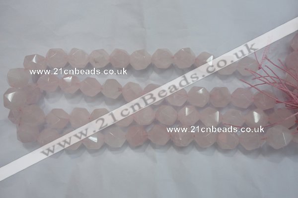 CRQ304 15 inches 14mm faceted nuggets rose quartz beads