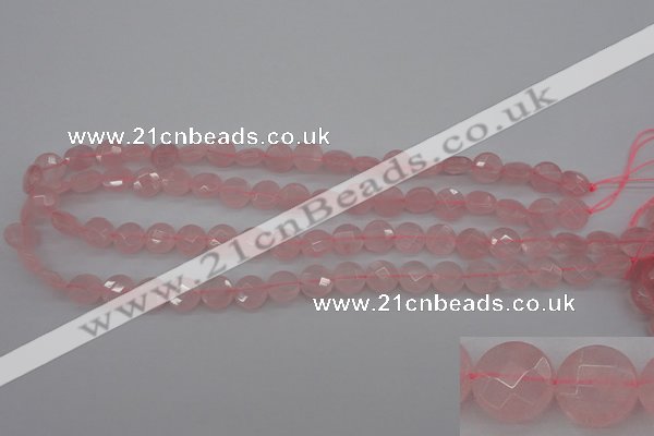 CRQ361 15.5 inches 10mm faceted coin rose quartz beads wholesale