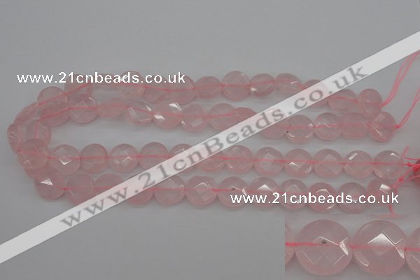 CRQ362 15.5 inches 15mm faceted coin rose quartz beads wholesale