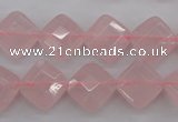 CRQ370 15.5 inches 12*12mm faceted diamond rose quartz beads