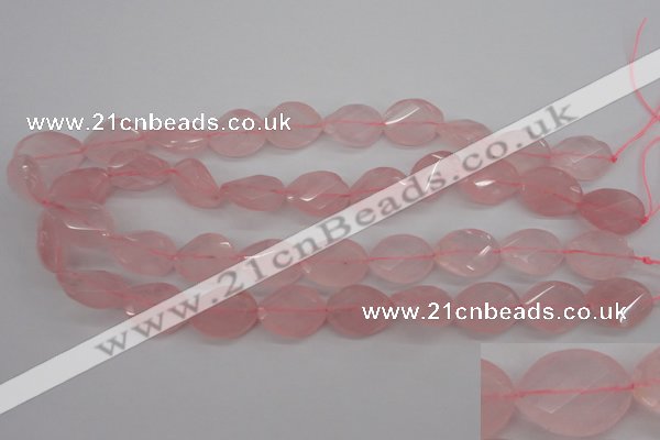 CRQ375 15.5 inches 15*20mm faceted & twisted oval rose quartz beads