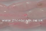 CRQ381 15.5 inches 10*30mm faceted rice rose quartz beads