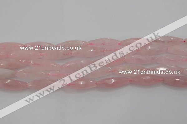 CRQ381 15.5 inches 10*30mm faceted rice rose quartz beads