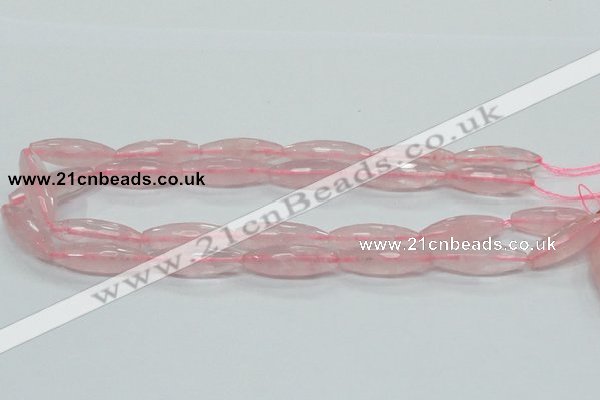 CRQ40 15.5 inches 10*30mm faceted rice natural rose quartz beads