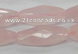 CRQ41 15.5 inches 14*32mm faceted rice natural rose quartz beads