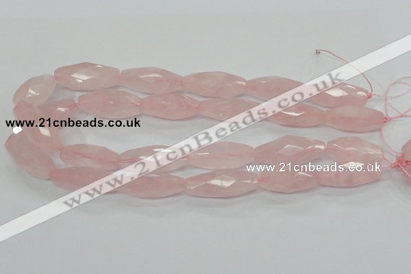 CRQ41 15.5 inches 14*32mm faceted rice natural rose quartz beads