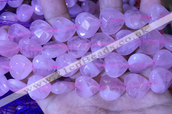 CRQ435 15.5 inches 16*16mm faceted heart rose quartz beads wholesale