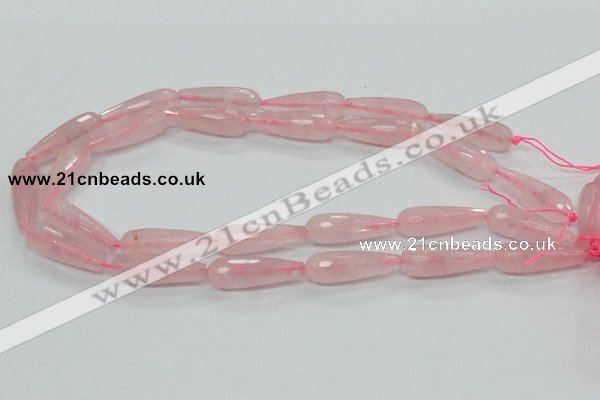 CRQ45 15.5 inches 10*30mm faceted teardrop natural rose quartz beads