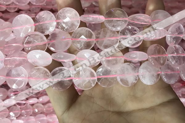 CRQ553 15.5 inches 14mm faceted coin rose quartz beads wholesale