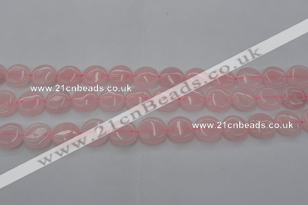 CRQ601 15.5 inches 12mm flat round rose quartz beads wholesale