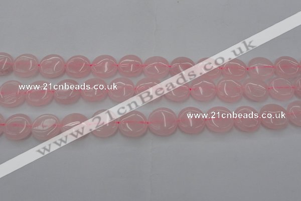 CRQ602 15.5 inches 15mm flat round rose quartz beads wholesale