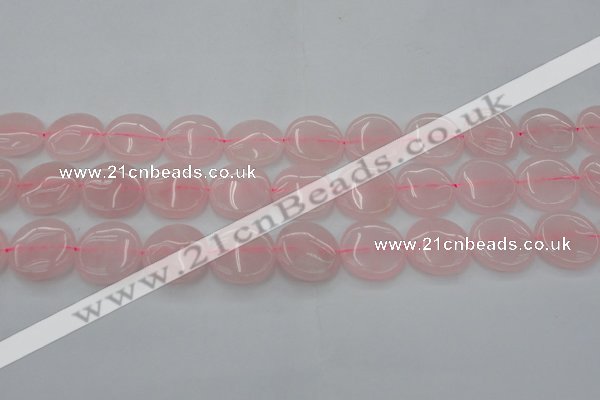 CRQ603 15.5 inches 18mm flat round rose quartz beads wholesale