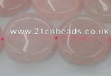 CRQ605 15.5 inches 25mm flat round rose quartz beads wholesale