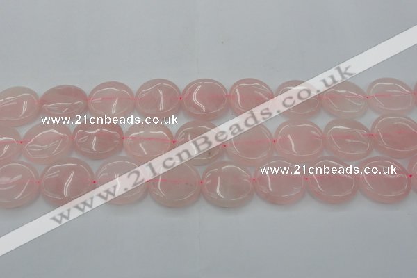 CRQ605 15.5 inches 25mm flat round rose quartz beads wholesale