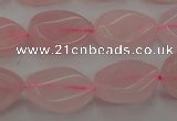 CRQ640 15.5 inches 13*18mm twisted flat teardrop rose quartz beads