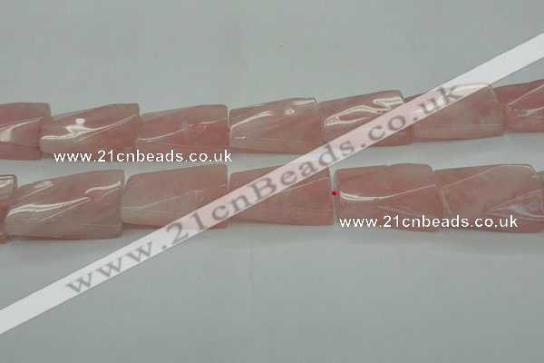 CRQ651 15.5 inches 20*30mm twisted rectangle rose quartz beads