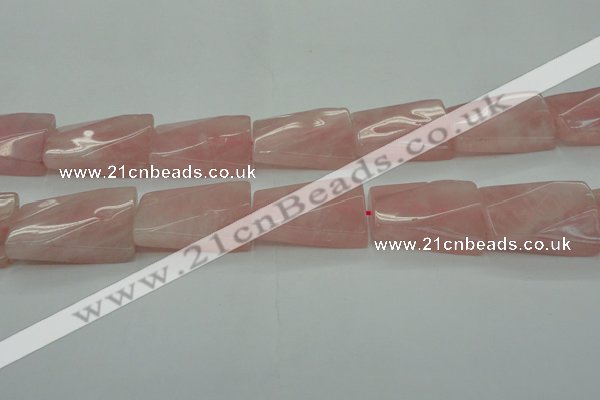 CRQ652 15.5 inches 25*35mm twisted rectangle rose quartz beads