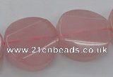 CRQ663 15.5 inches 25mm twisted coin rose quartz beads