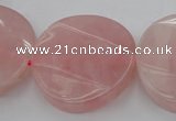CRQ664 15.5 inches 30mm twisted coin rose quartz beads