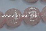 CRQ667 15.5 inches 20mm carved coin rose quartz beads