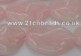 CRQ668 15.5 inches 22*30mm carved leaf rose quartz beads