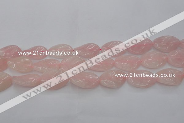 CRQ668 15.5 inches 22*30mm carved leaf rose quartz beads