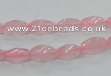 CRQ69 15.5 inches 6*12mm twisted rice natural rose quartz beads
