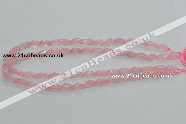 CRQ69 15.5 inches 6*12mm twisted rice natural rose quartz beads