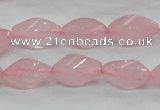 CRQ70 15.5 inches 8*16mm twisted rice natural rose quartz beads