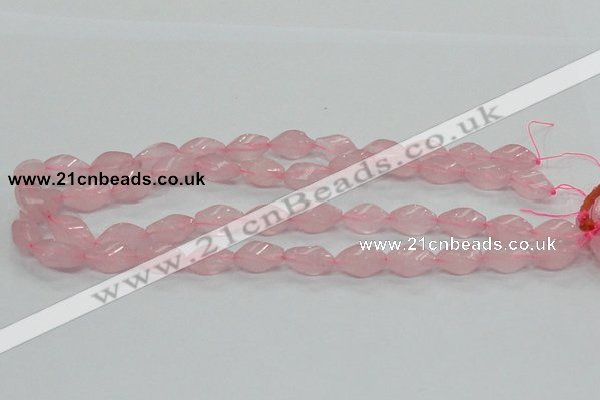 CRQ70 15.5 inches 8*16mm twisted rice natural rose quartz beads