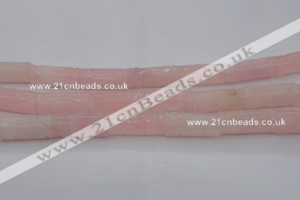 CRQ706 15.5 inches 14*31mm carved column rose quartz beads