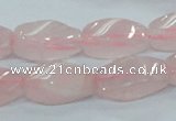 CRQ71 15.5 inches 10*22mm twisted rice natural rose quartz beads