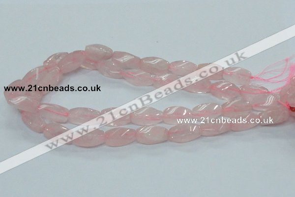 CRQ71 15.5 inches 10*22mm twisted rice natural rose quartz beads