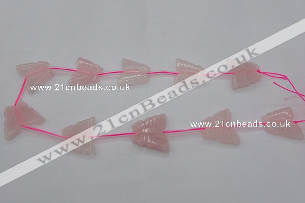 CRQ716 15.5 inches 25*30mm carved butterfly rose quartz beads