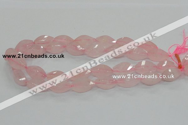 CRQ72 15.5 inches 12*24mm twisted rice natural rose quartz beads