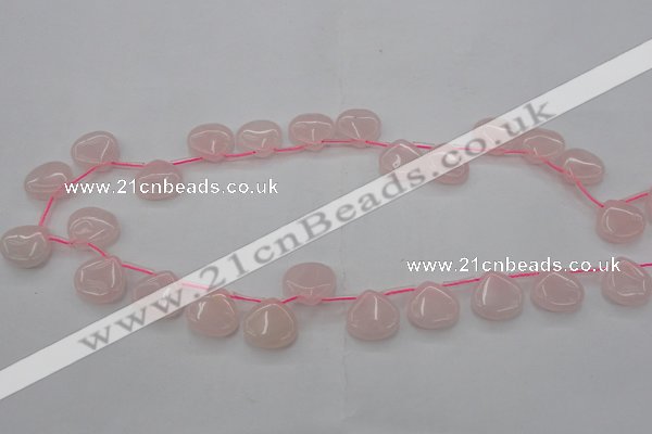 CRQ721 Top drilled 15*15mm flat teardrop rose quartz beads