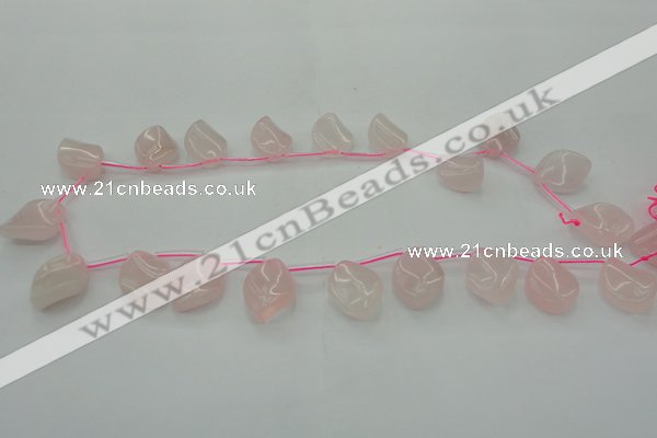 CRQ732 Top drilled 15*20mm twisted marquise rose quartz beads