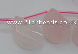 CRQ735 18*25mm faceted & twisted flat teardrop rose quartz beads