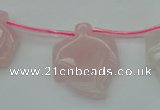 CRQ740 Top drilled 22*30mm carved leaf rose quartz beads