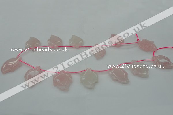 CRQ740 Top drilled 22*30mm carved leaf rose quartz beads