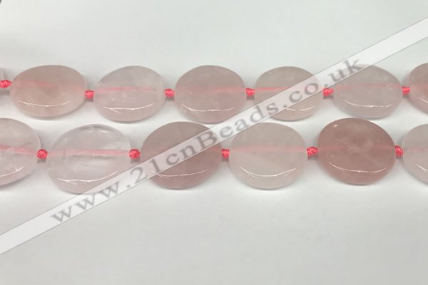 CRQ761 15.5 inches 30mm flat round rose quartz beads