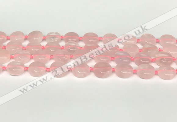 CRQ765 15.5 inches 14mm flat round rose quartz beads