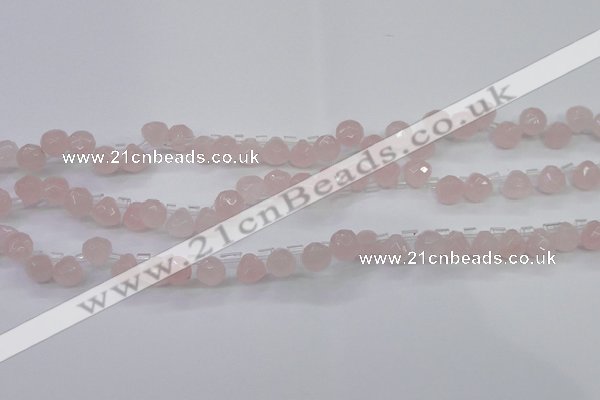 CRQ800 Top drilled 7*7mm faceted teardrop rose quartz beads