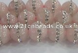 CRQ821 15.5 inches 8mm round rose quartz with rhinestone beads