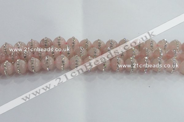 CRQ821 15.5 inches 8mm round rose quartz with rhinestone beads