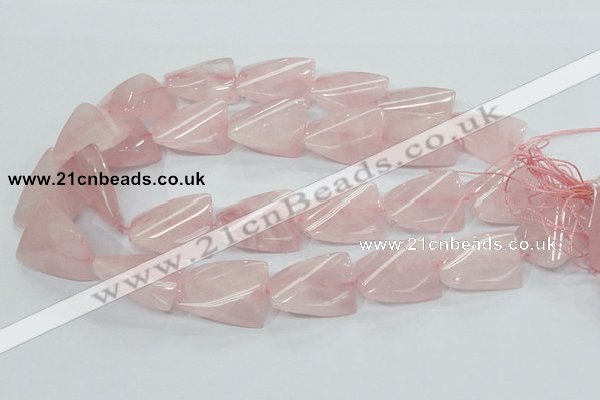 CRQ83 15.5 inches 20*30mm twisted rectangle natural rose quartz beads